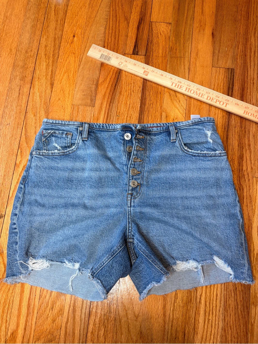 Edgely High-Rise Distressed Denim Shorts - Blue 12